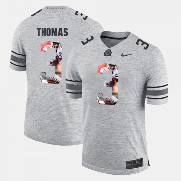 Ohio State Buckeyes Michael Thomas Men's #3 Gray Pictorial Gridiron Fashion College Football Jersey 2404NJSH5